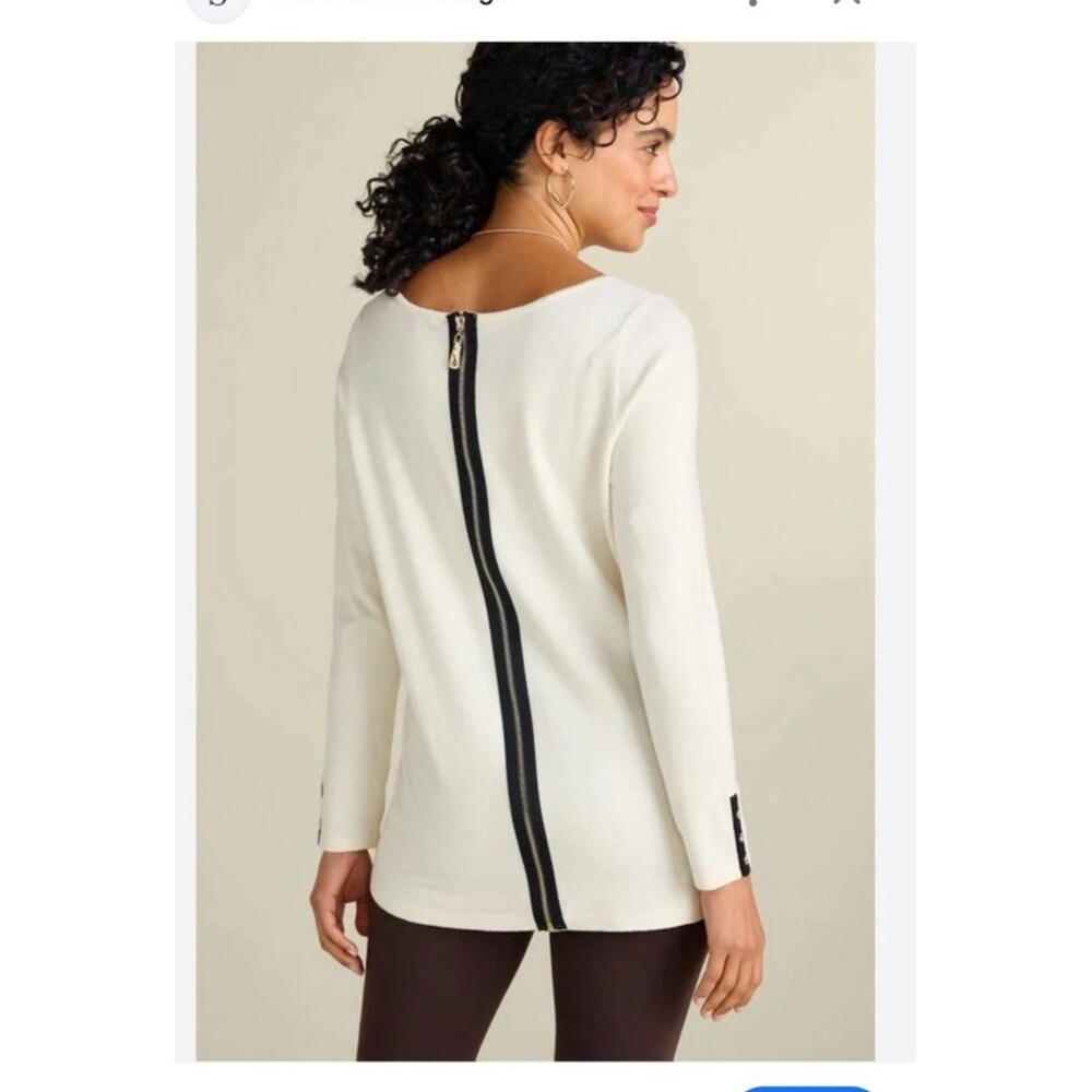 Soft Surroundings Women Ivory Full zipper back preppy  Margulies sweater Large